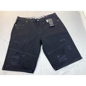 Beat & Rhythm Shorts‎ 44x13 Black Y2K Street wear Distressed Ripped Jean Mens